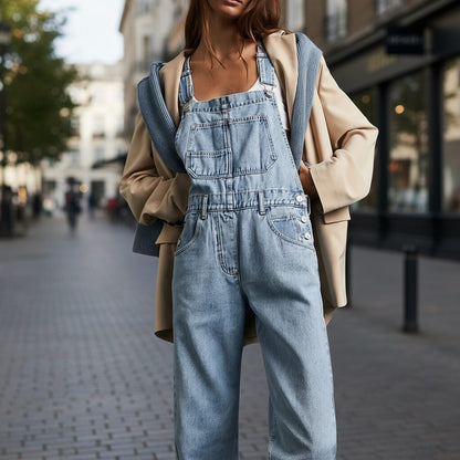 Orlena | Women's Wide Leg Denim Overall Jumpsuit