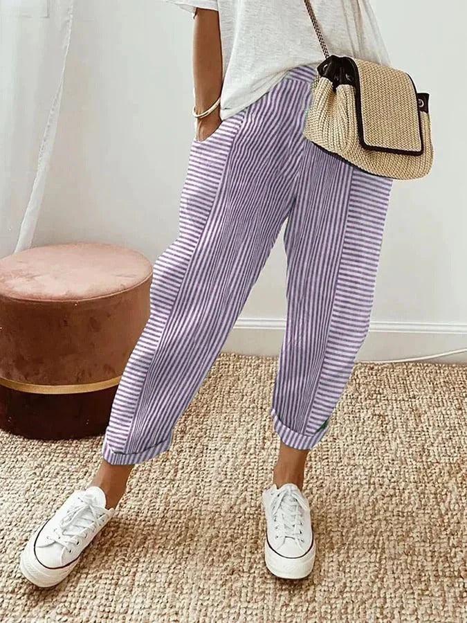 Striped relaxed tapered summer trousers for women | Delilah
