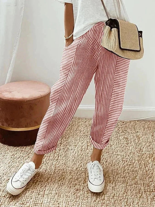 Striped relaxed tapered summer trousers for women | Delilah