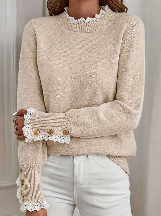 Camellia | Women's Ruffle High Collar Pullover with Button Placket