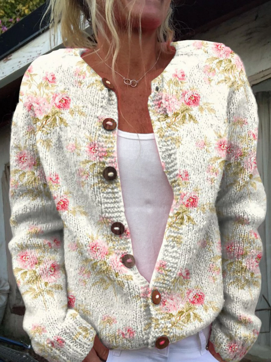 Elvarin | Women's Floral Knit Button Front Cardigan
