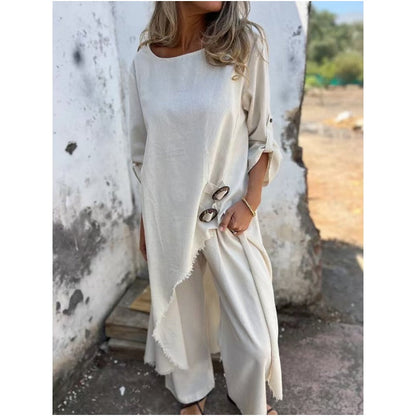 Stylish cotton-linen two-piece dress and pants set | Elara