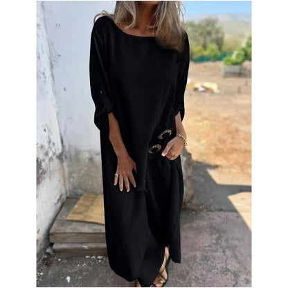 Stylish cotton-linen two-piece dress and pants set | Elara