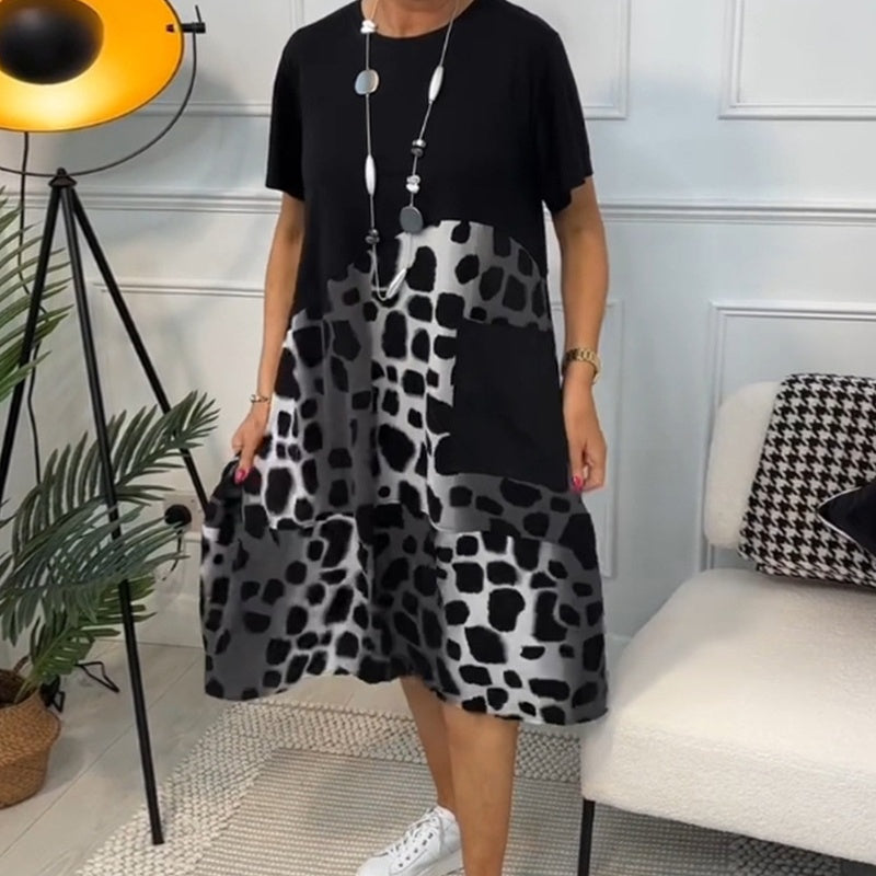 Vibrant printed loose fit round neck dress for women | Marisela