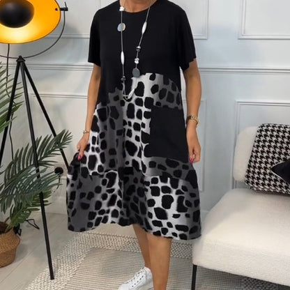 Vibrant printed loose fit round neck dress for women | Marisela