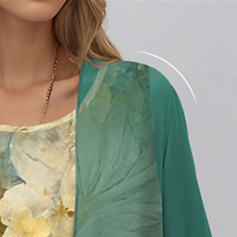 Floral slip midi dress with sheer open-front duster set for women | Marisela