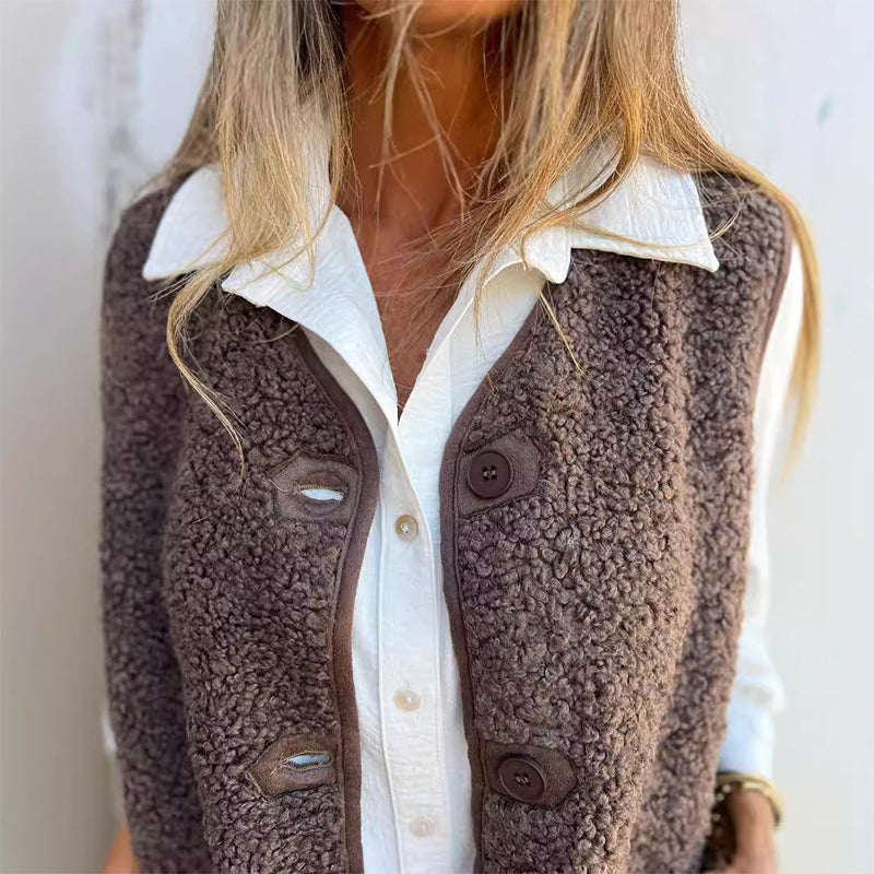 Chic Autumn Button-Down Short Vest for Women | Elara
