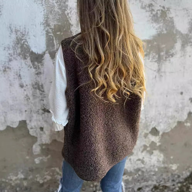Chic Autumn Button-Down Short Vest for Women | Elara