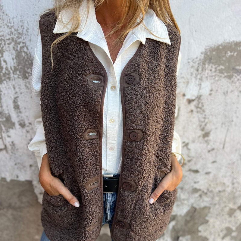 Chic Autumn Button-Down Short Vest for Women | Elara