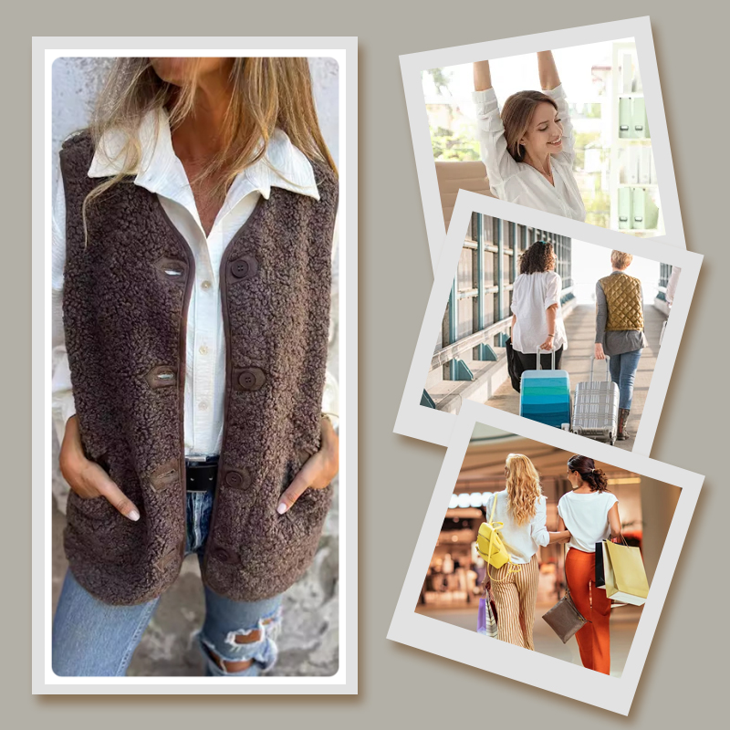 Chic Autumn Button-Down Short Vest for Women | Elara