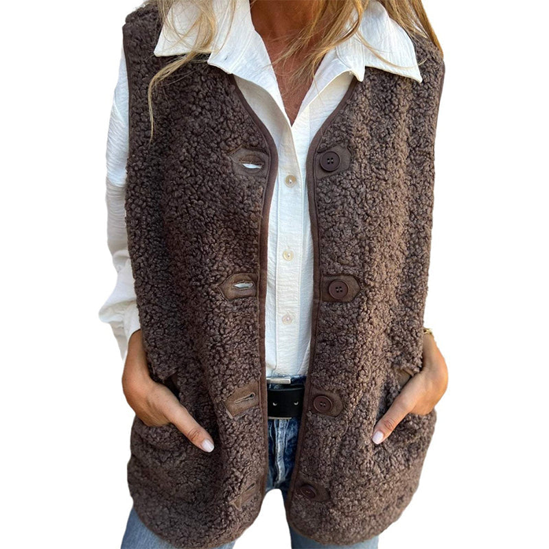 Chic Autumn Button-Down Short Vest for Women | Elara