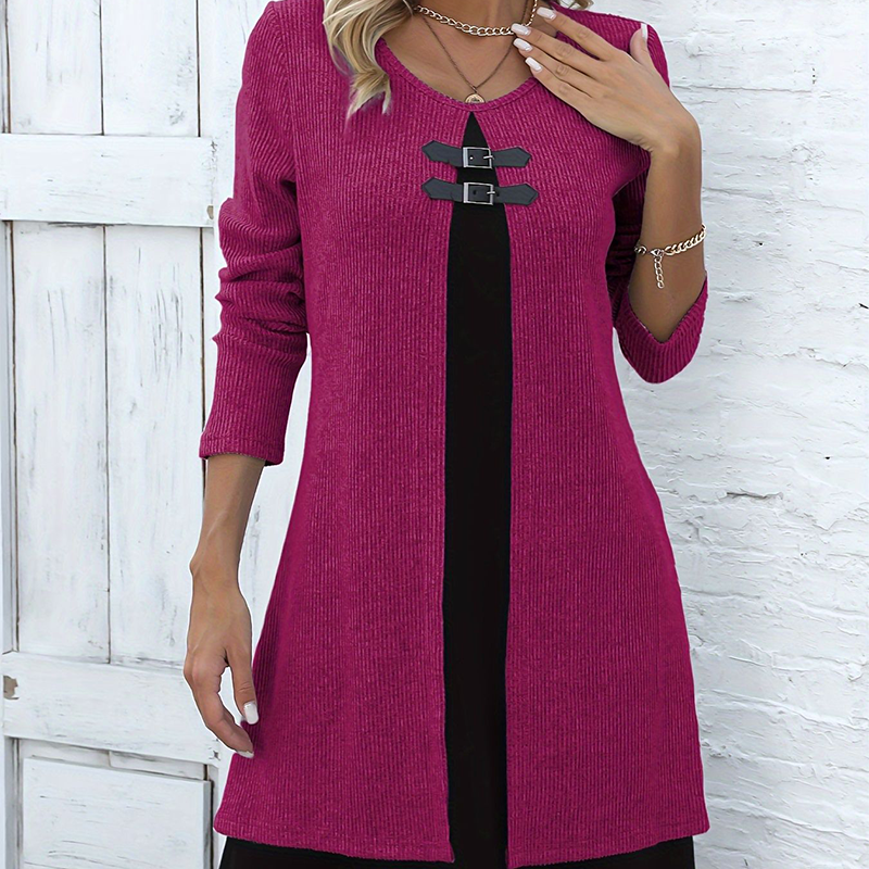 Elegant A-line knee-length two-piece effect dress for women