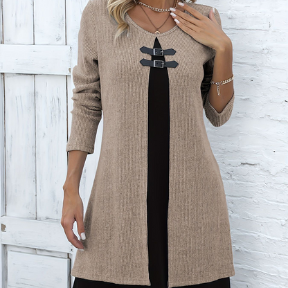 Elegant A-line knee-length two-piece effect dress for women