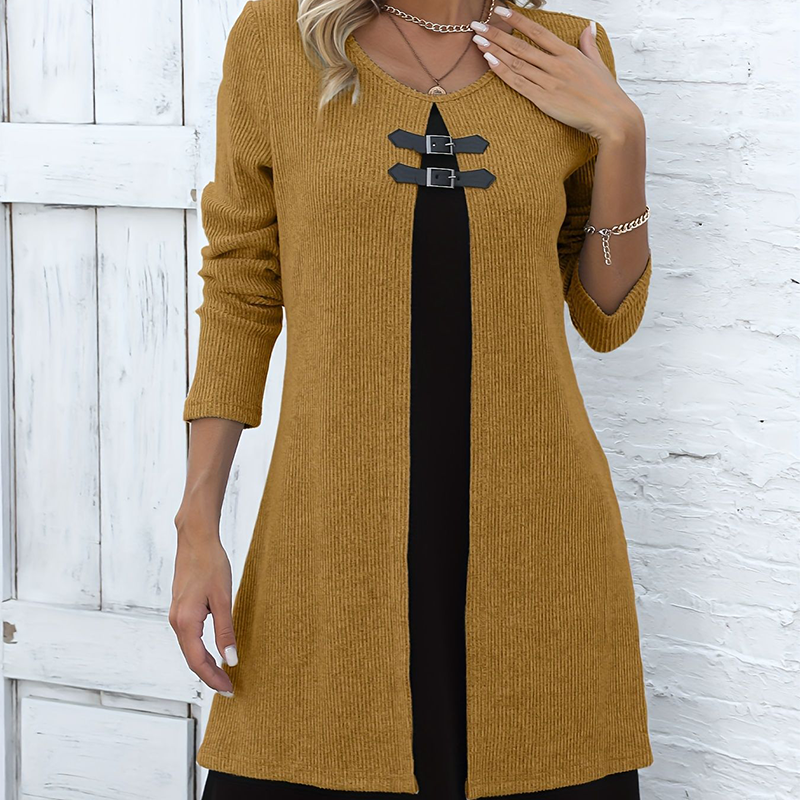 Elegant A-line knee-length two-piece effect dress for women
