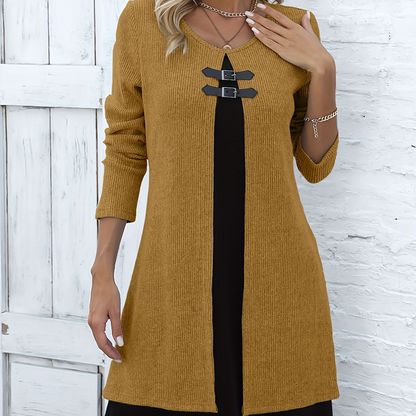 Elegant A-line knee-length two-piece effect dress for women