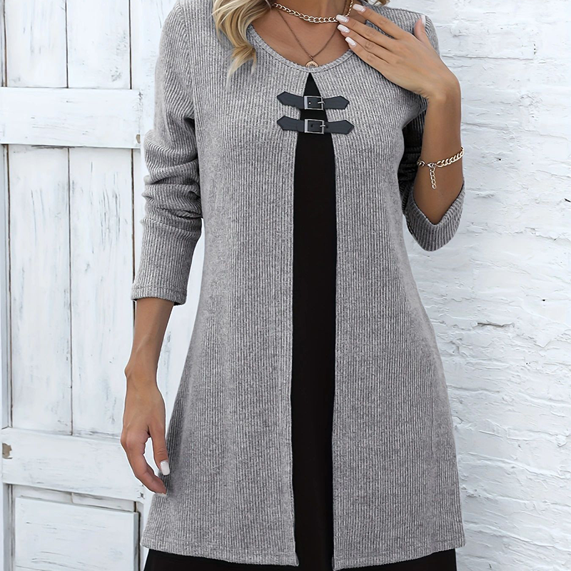 Elegant A-line knee-length two-piece effect dress for women