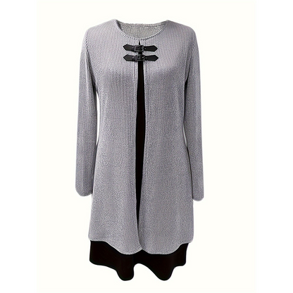 Elegant A-line knee-length two-piece effect dress for women