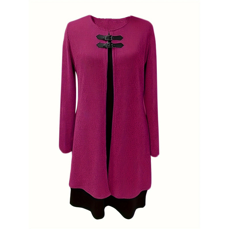 Elegant A-line knee-length two-piece effect dress for women