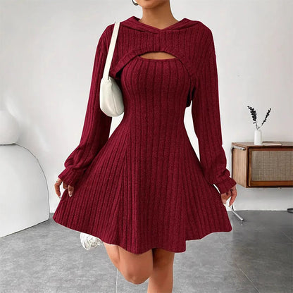 Mirelle | Women's Hooded Cutout Ribbed Knit Mini Dress