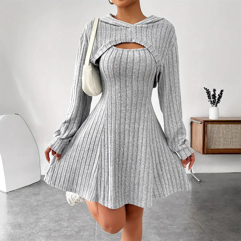 Mirelle | Women's Hooded Cutout Ribbed Knit Mini Dress