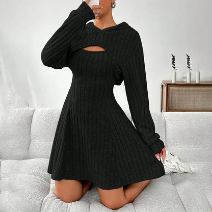 Mirelle | Women's Hooded Cutout Ribbed Knit Mini Dress