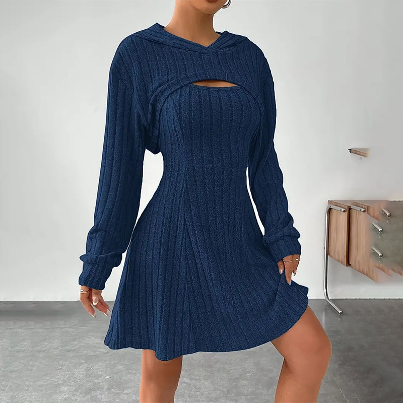Mirelle | Women's Hooded Cutout Ribbed Knit Mini Dress