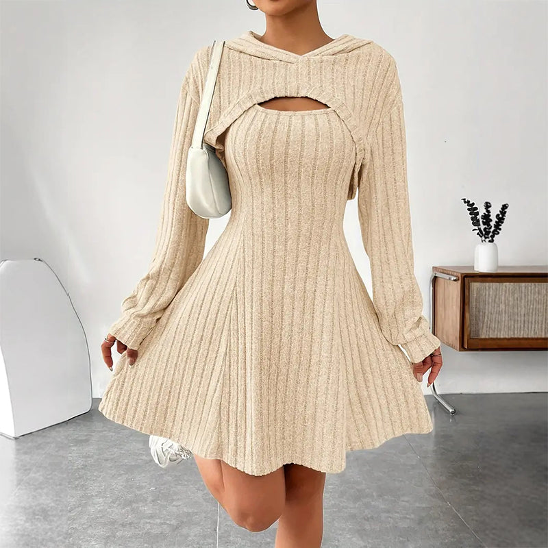 Mirelle | Women's Hooded Cutout Ribbed Knit Mini Dress