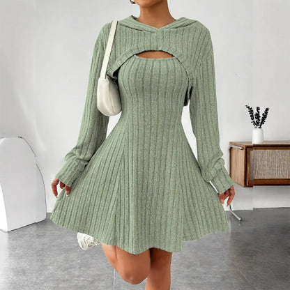 Mirelle | Women's Hooded Cutout Ribbed Knit Mini Dress