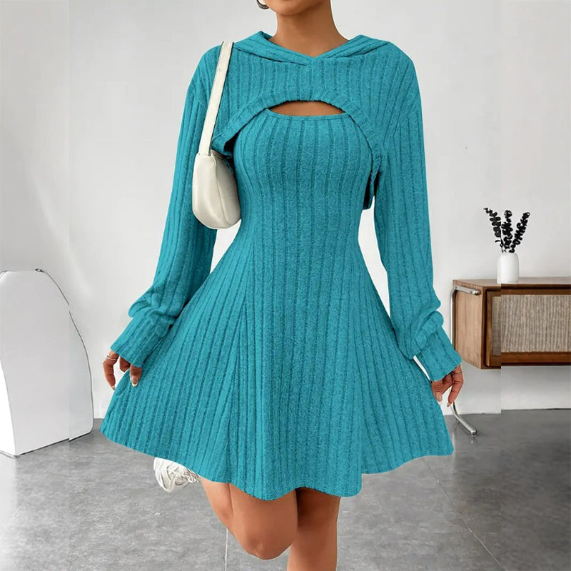 Mirelle | Women's Hooded Cutout Ribbed Knit Mini Dress