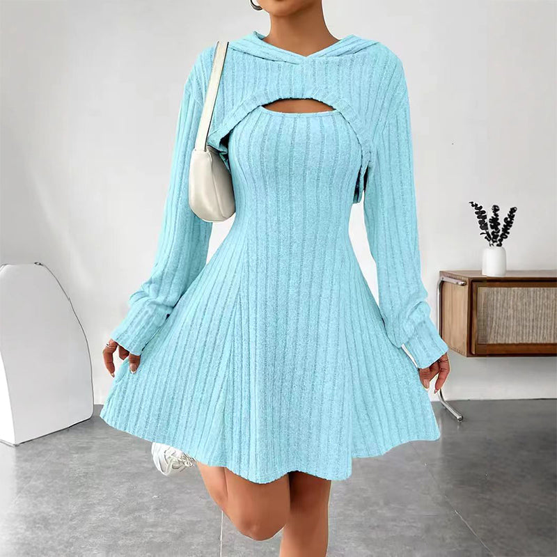 Mirelle | Women's Hooded Cutout Ribbed Knit Mini Dress