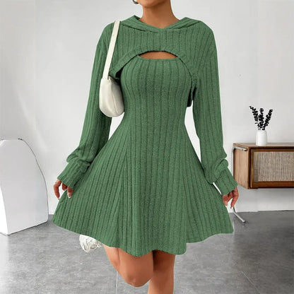 Mirelle | Women's Hooded Cutout Ribbed Knit Mini Dress