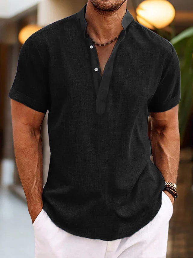Short sleeve henley collar shirt for men | Arlo