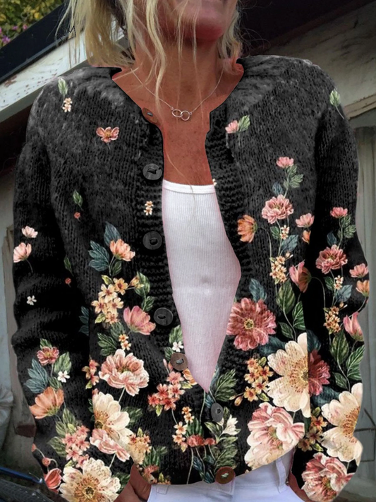 Valessia | Women's Botanical Print Button Front Cardigan