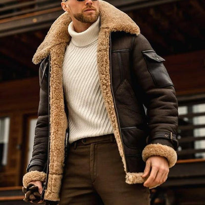 Vintage warm lapel multi-pocket winter coat for men