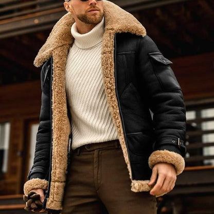 Vintage warm lapel multi-pocket winter coat for men