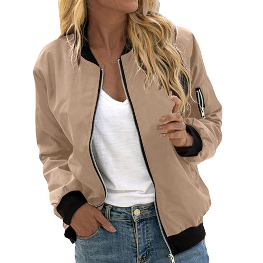 Seravia | Women's Oversized Zip Up Bomber Jacket with Pockets