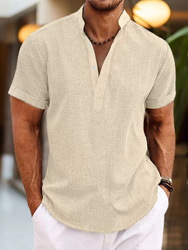 Short sleeve henley collar shirt for men | Arlo