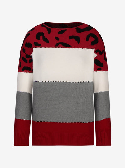 Vivienne | Women's Leopard Color Block Knit Sweatshirt