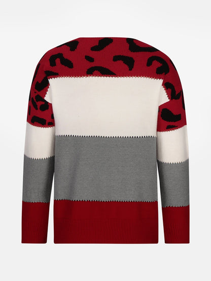 Vivienne | Women's Leopard Color Block Knit Sweatshirt
