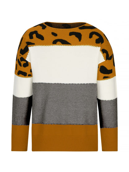 Vivienne | Women's Leopard Color Block Knit Sweatshirt
