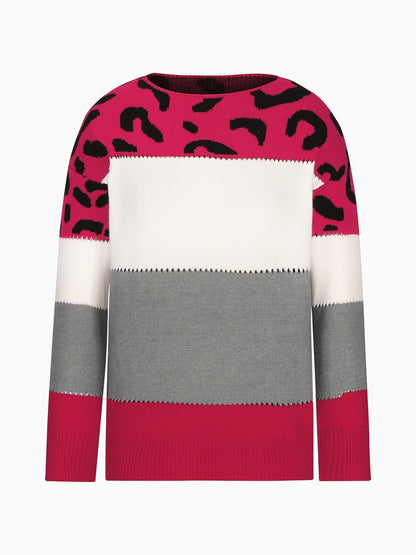 Vivienne | Women's Leopard Color Block Knit Sweatshirt