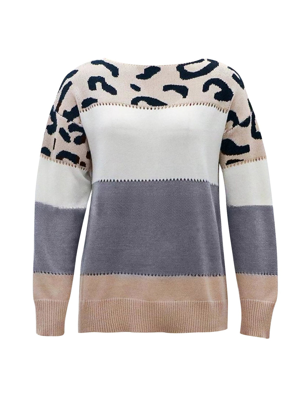 Vivienne | Women's Leopard Color Block Knit Sweatshirt