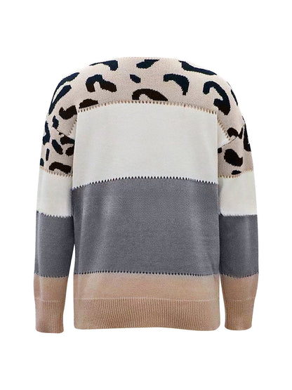 Vivienne | Women's Leopard Color Block Knit Sweatshirt