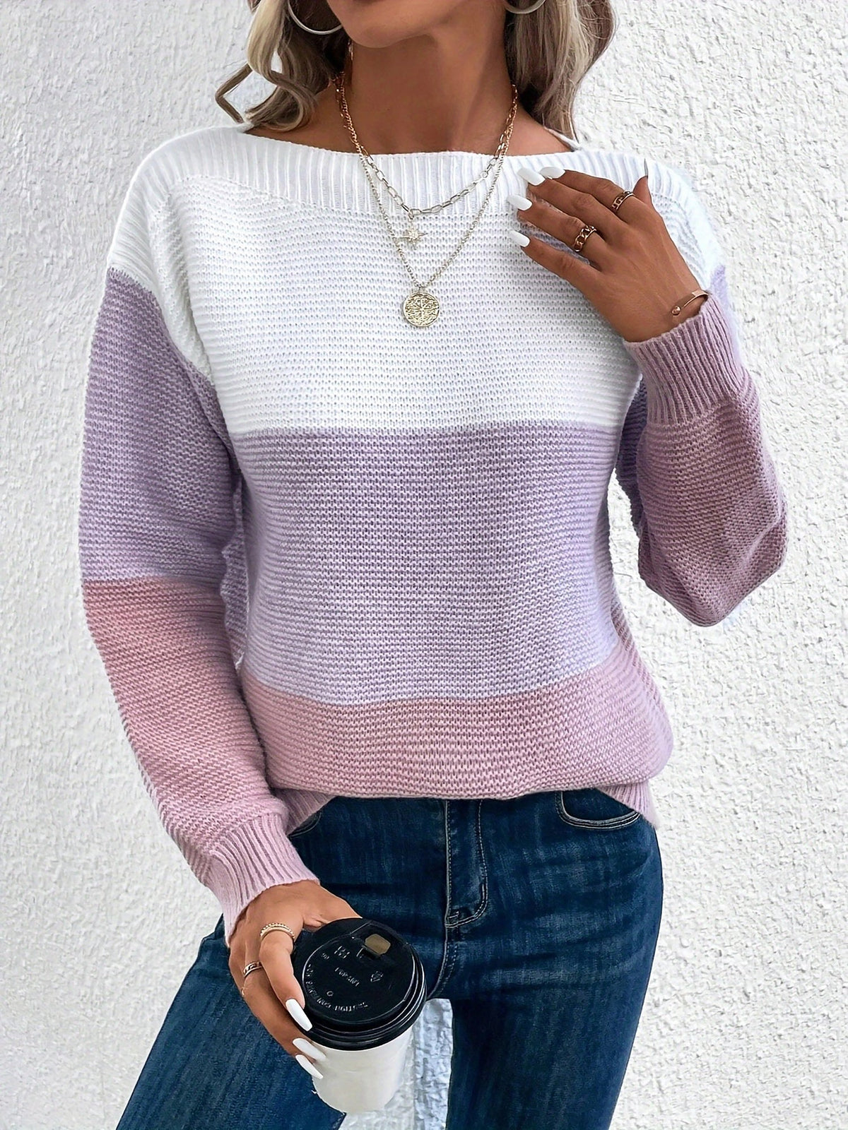 Gaia | Women's Color Block Crewneck Knit Sweater
