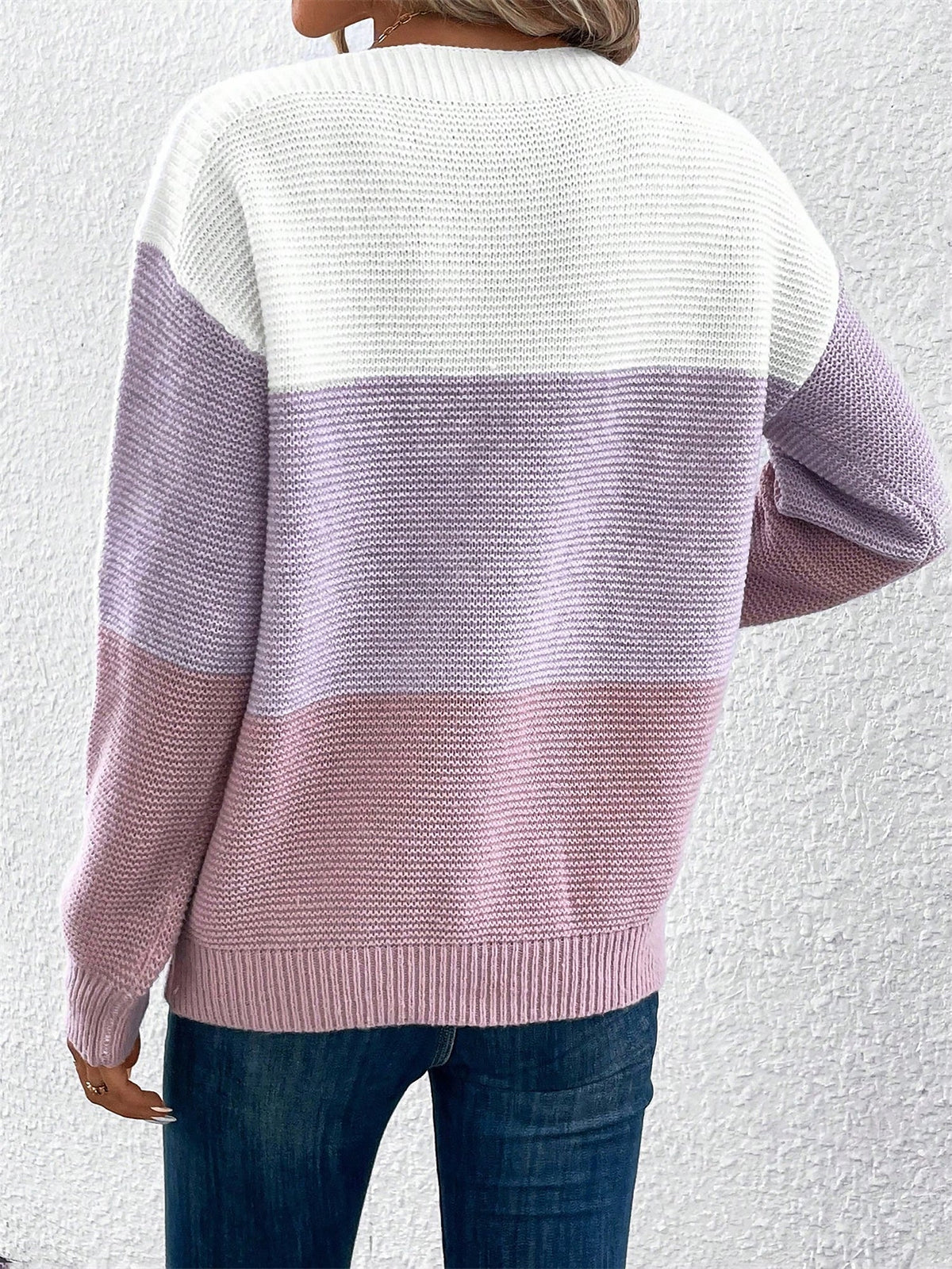 Gaia | Women's Color Block Crewneck Knit Sweater