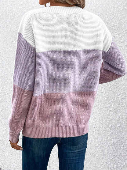 Gaia | Women's Color Block Crewneck Knit Sweater