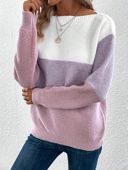 Gaia | Women's Color Block Crewneck Knit Sweater