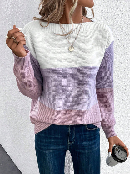 Gaia | Women's Color Block Crewneck Knit Sweater