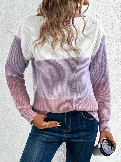 Gaia | Women's Color Block Crewneck Knit Sweater