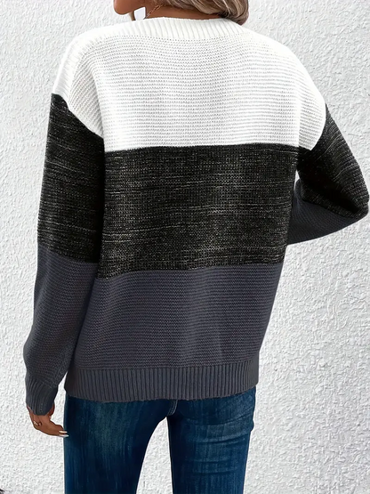 Gaia | Women's Color Block Crewneck Knit Sweater